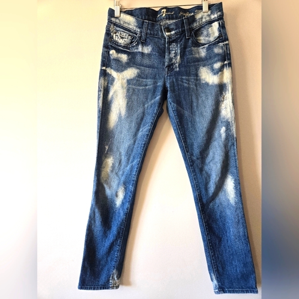 7 FOR ALL MANKIND Josephina Skinny Boyfriend Distressed Blue Jeans. Size 26